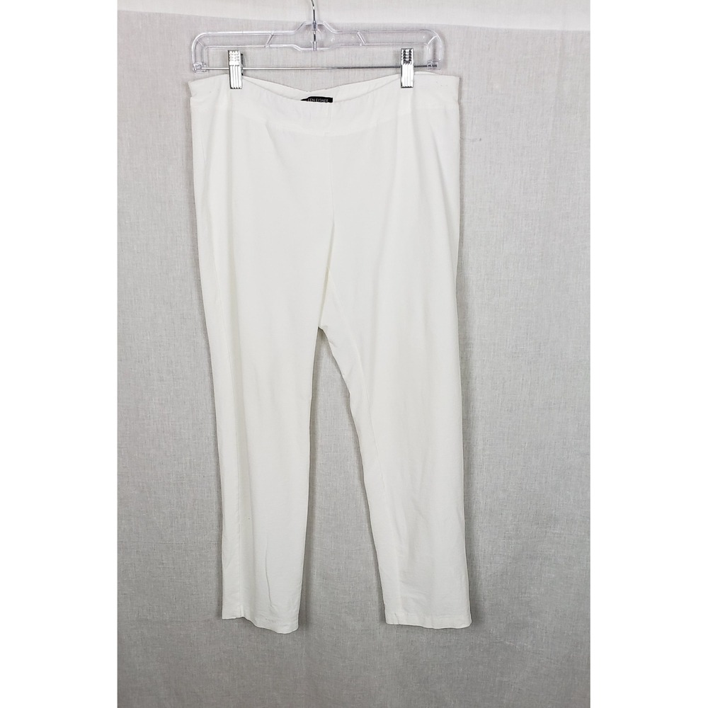 Eileen Fisher  White Textured Crepe‎ Knit Pull On Straight Leg Pants M Summer